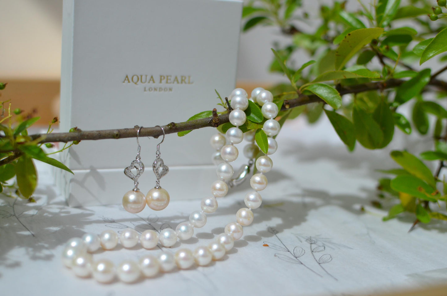 Freshwater Pearl Necklace and Sterling Silver Heart Earrings Set