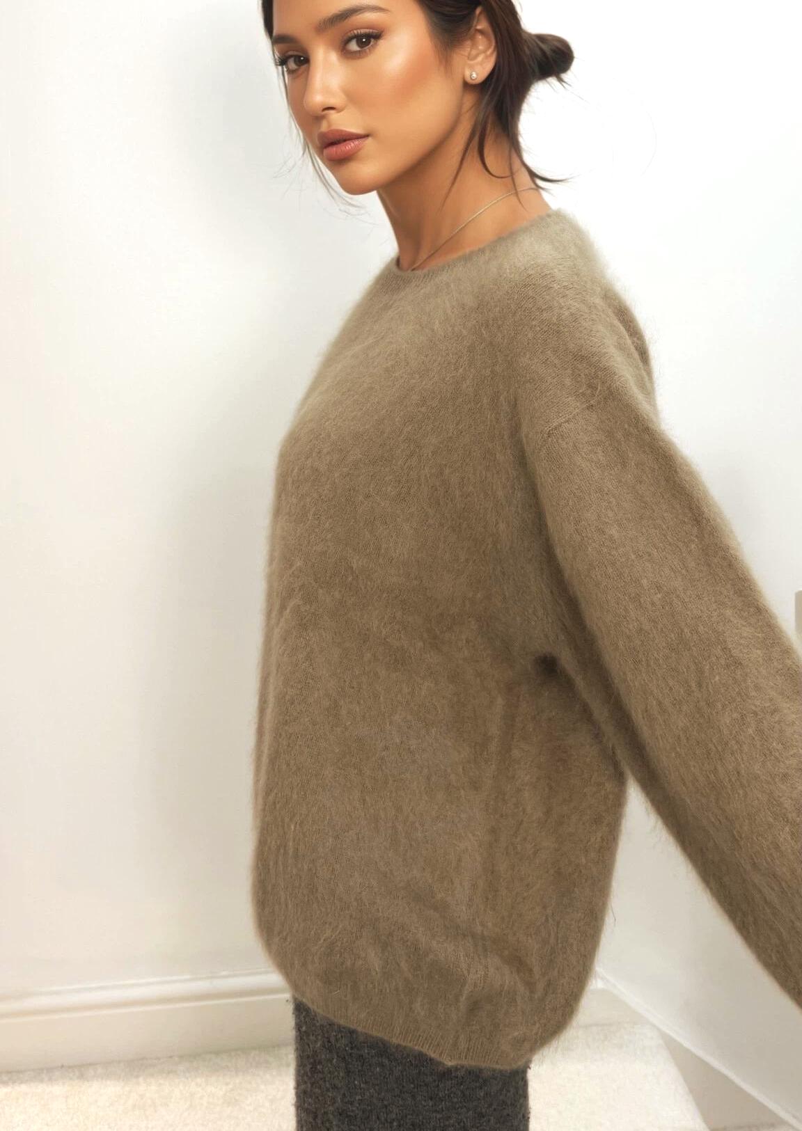 Brushed Cashmere & Wool Blend Fuzzy Sweater