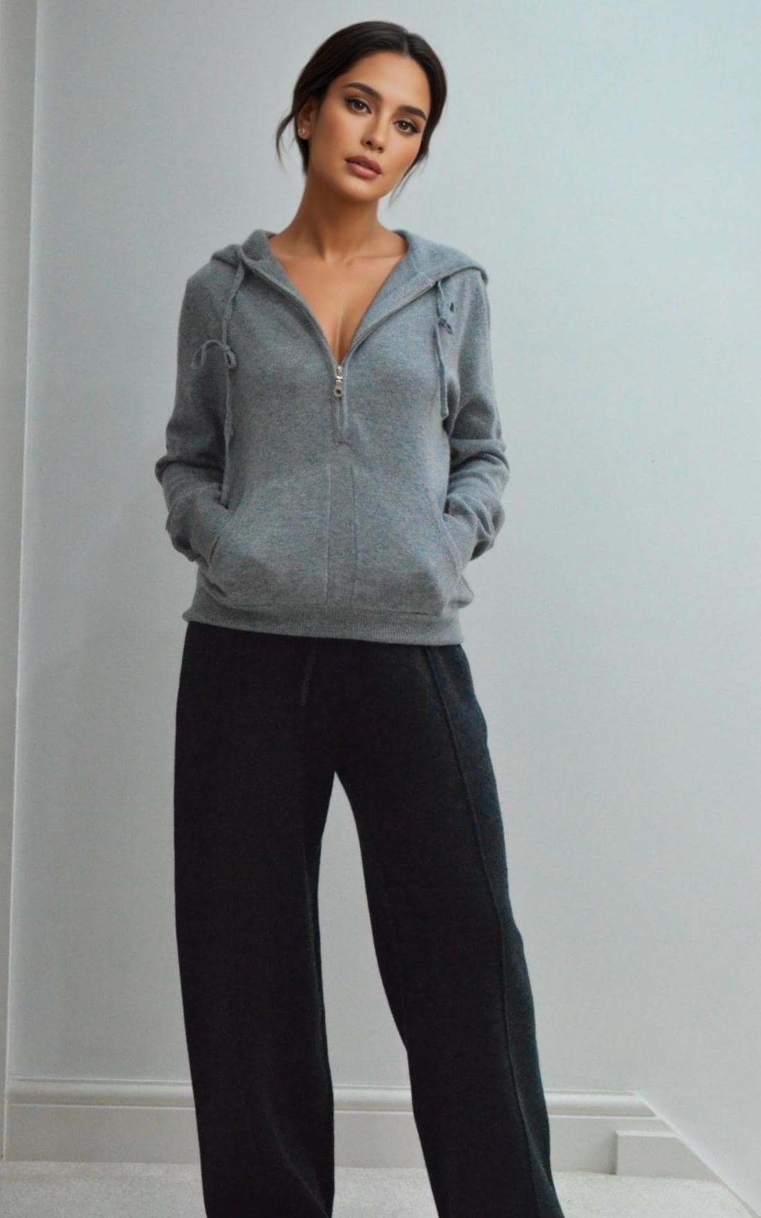 Women’s Pure Cashmere Half-Zip Hoodie light weight, 100% cashmere