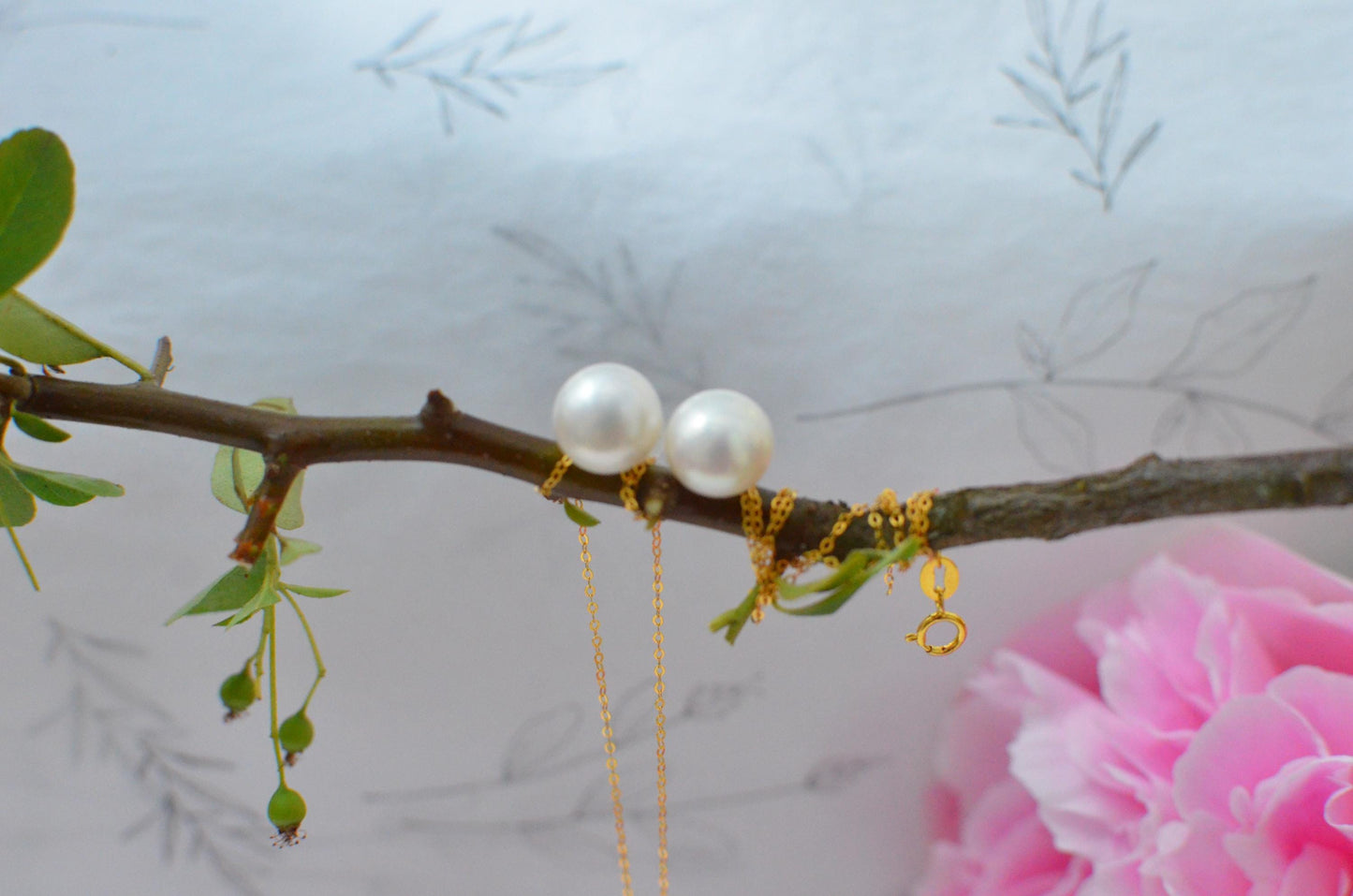 Round Freshwater Pearl Drop Stud Earrings