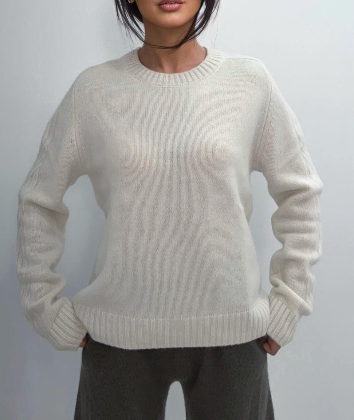 100% Pure Cashmere Crewneck Sweater – Ivory Timeless Elegance and Cozy Comfort