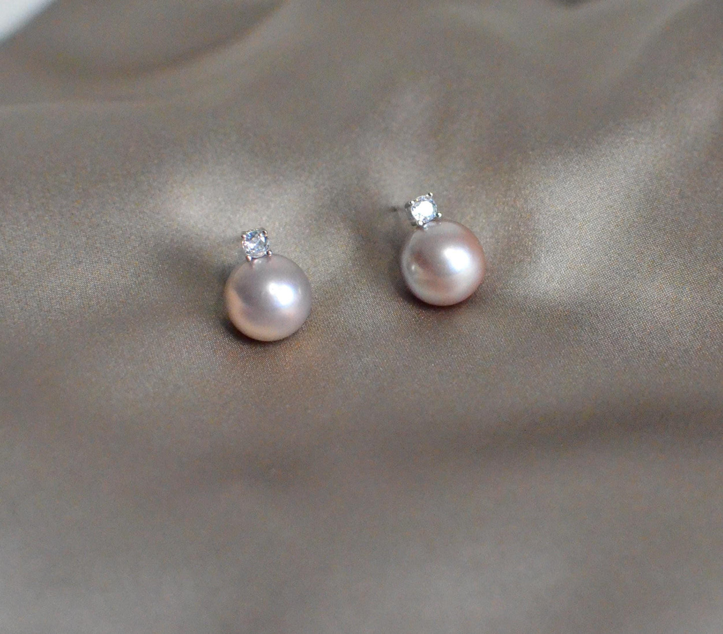 Champagne Rose Pearl earrings  CZ Topped