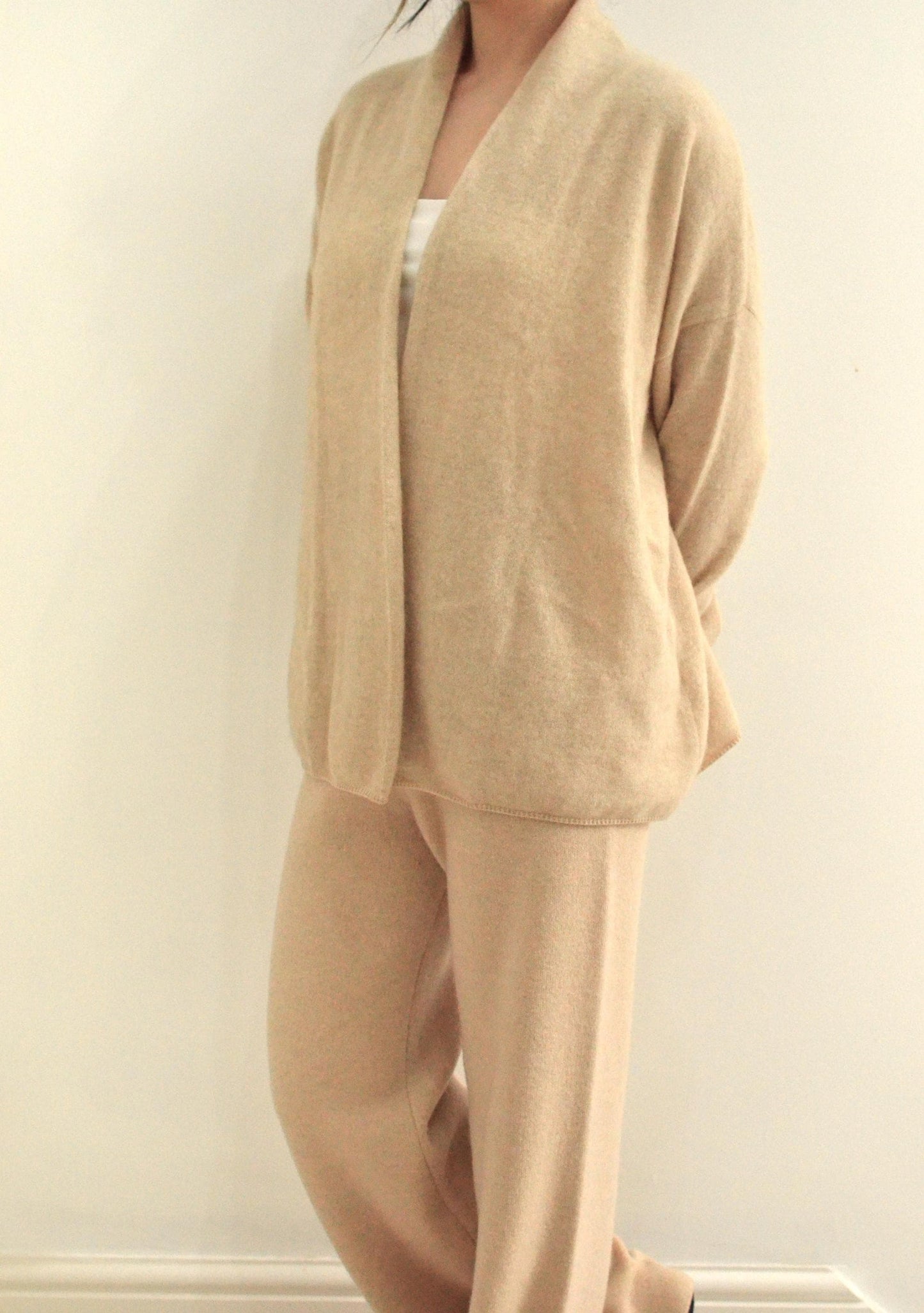 100% Cashmere Cardigan with Belt: Lightweight Bell Sleeves Loungewear