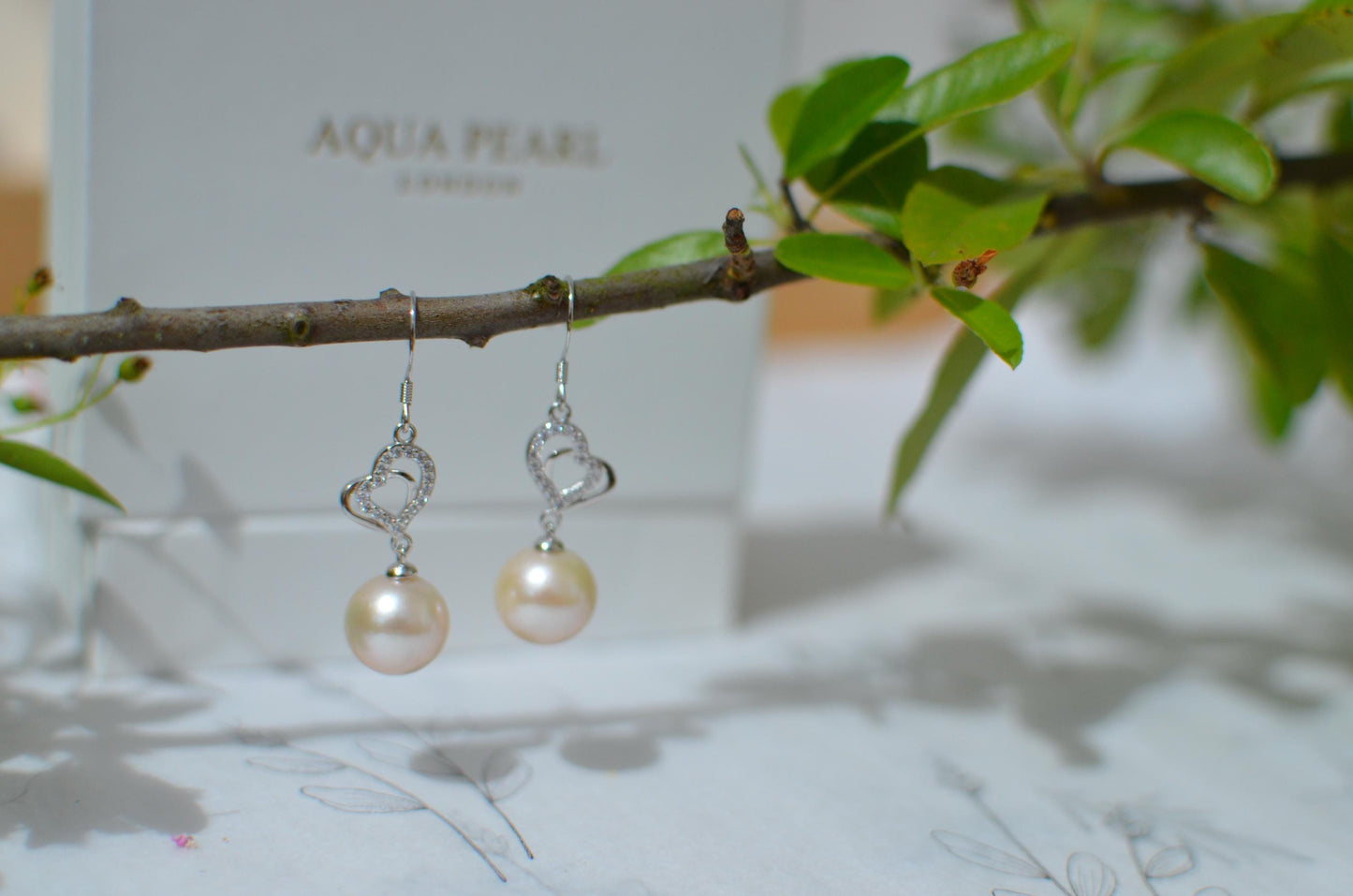 Freshwater Pearl Necklace and Sterling Silver Heart Earrings Set