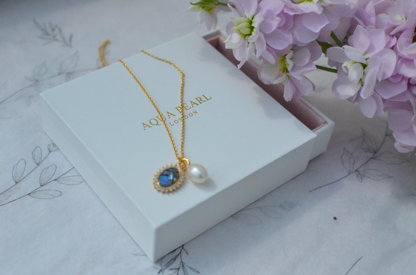 Pearl Abalone Shell Necklace and Earrings Set, Sterling Silver Gold Finish