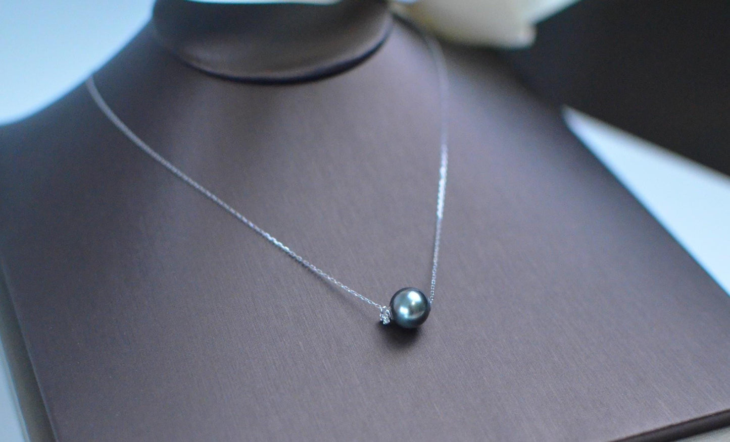 Tahitian Dark grey and green  Pearl Pendant with Diamond Accent
