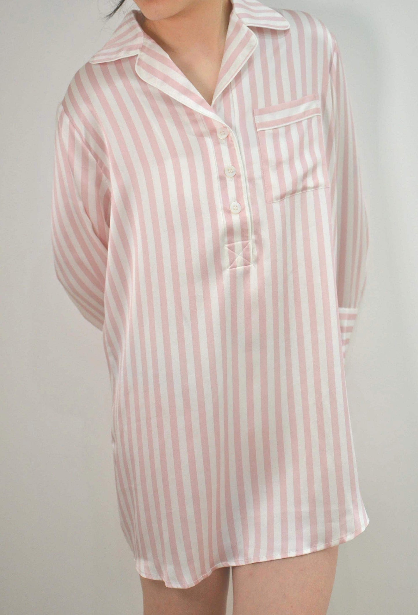 Mulberry Silk Striped Shirt Dress: 6A Grade Luxury Sleepwear