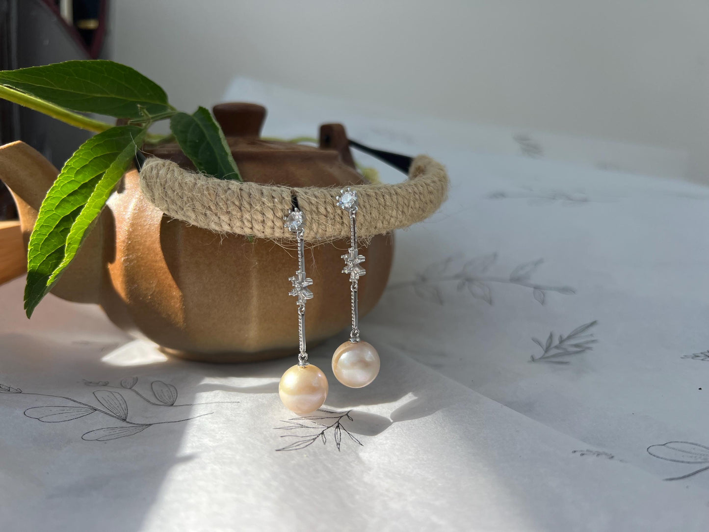 Floral CZ Freshwater Pearl Earrings – Bridal Sterling Silver