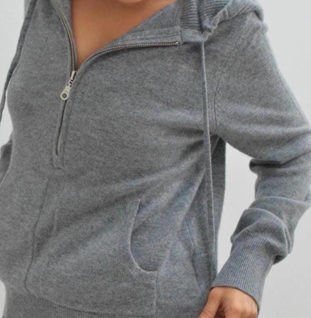 Women’s Pure Cashmere Half-Zip Hoodie light weight, 100% cashmere