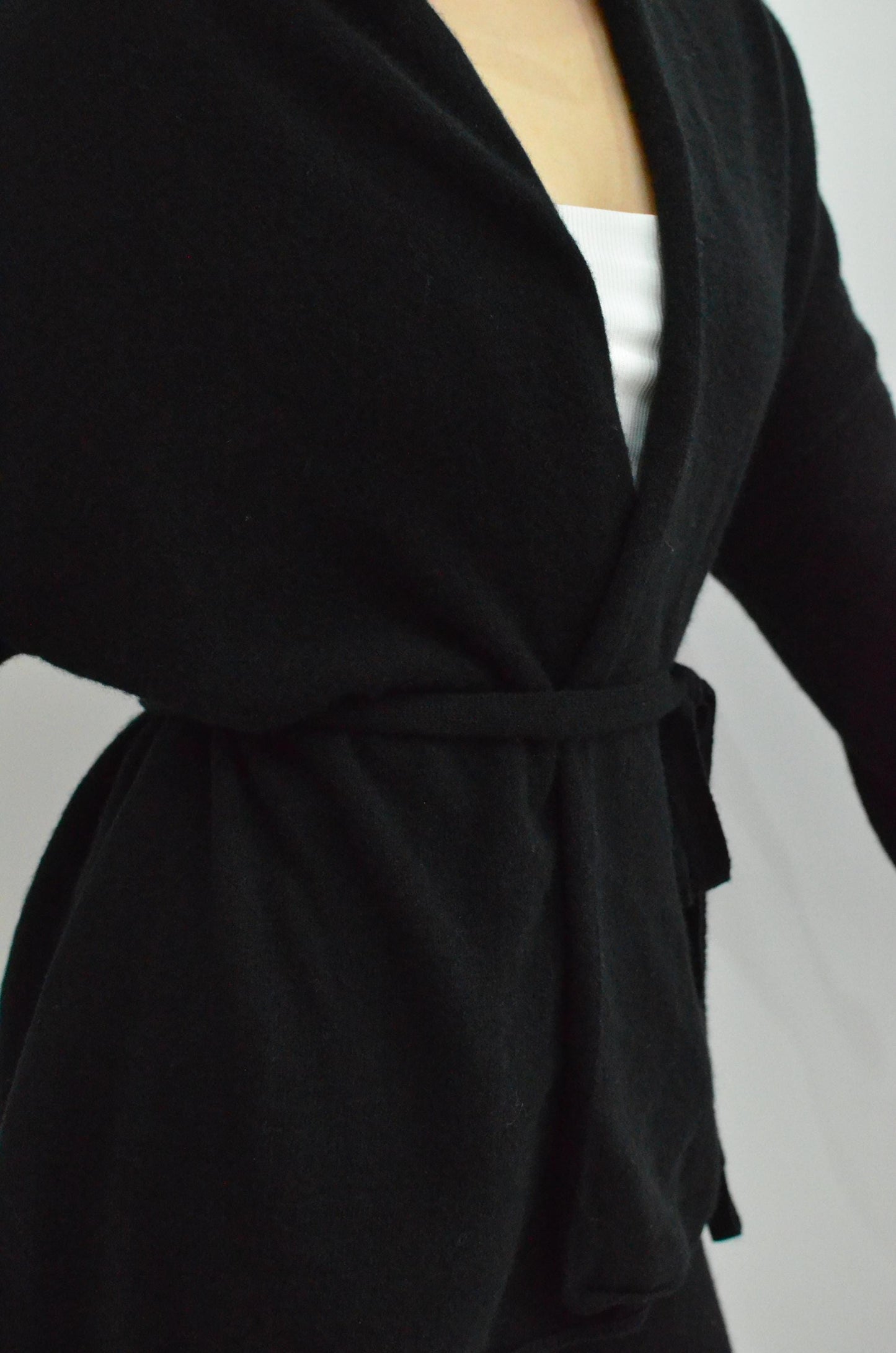 100% Cashmere Cardigan with Belt: Lightweight Bell Sleeves Loungewear