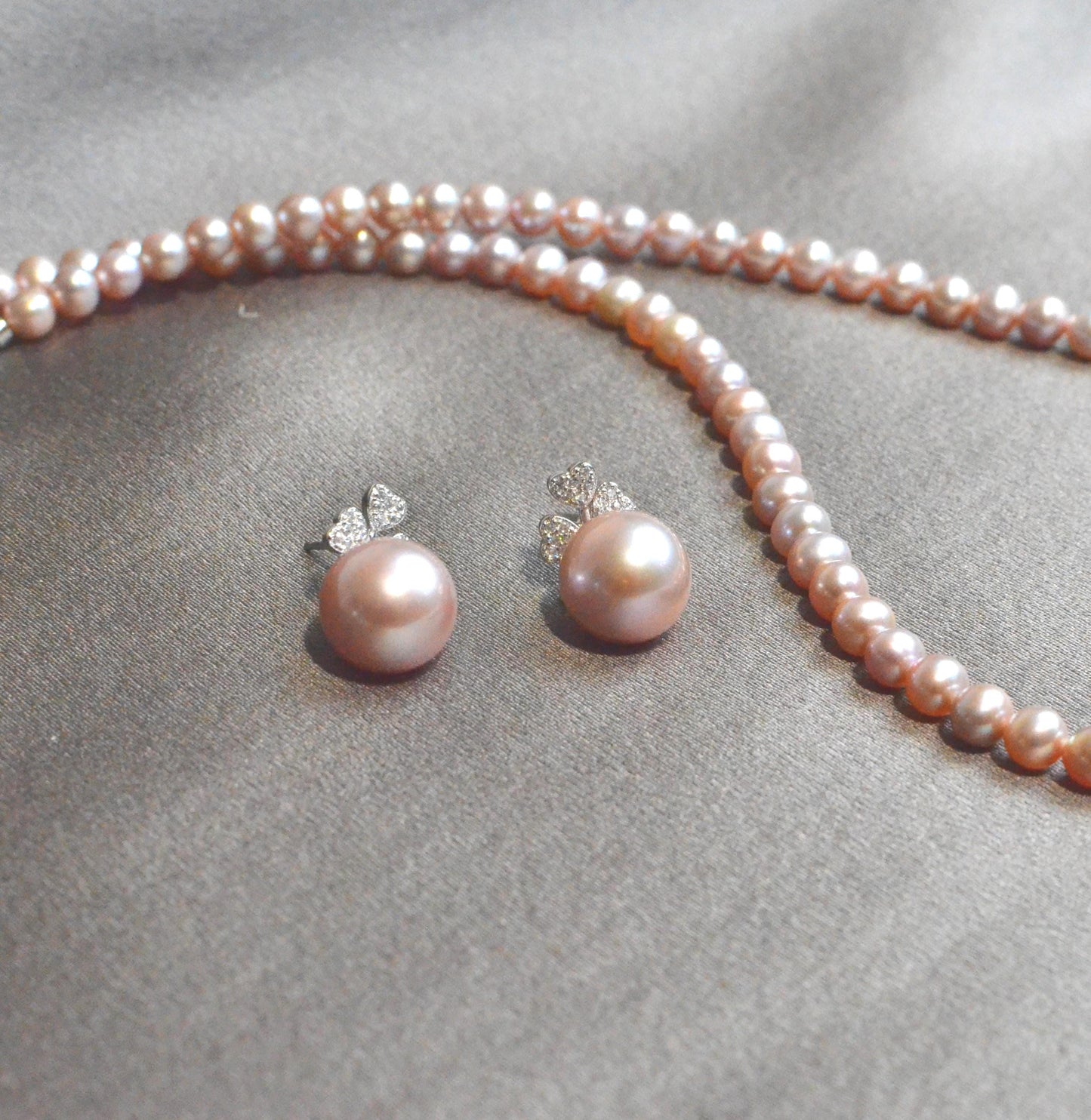 Champagne Rose Pearl Jewelry Set pearl necklace and or earrings