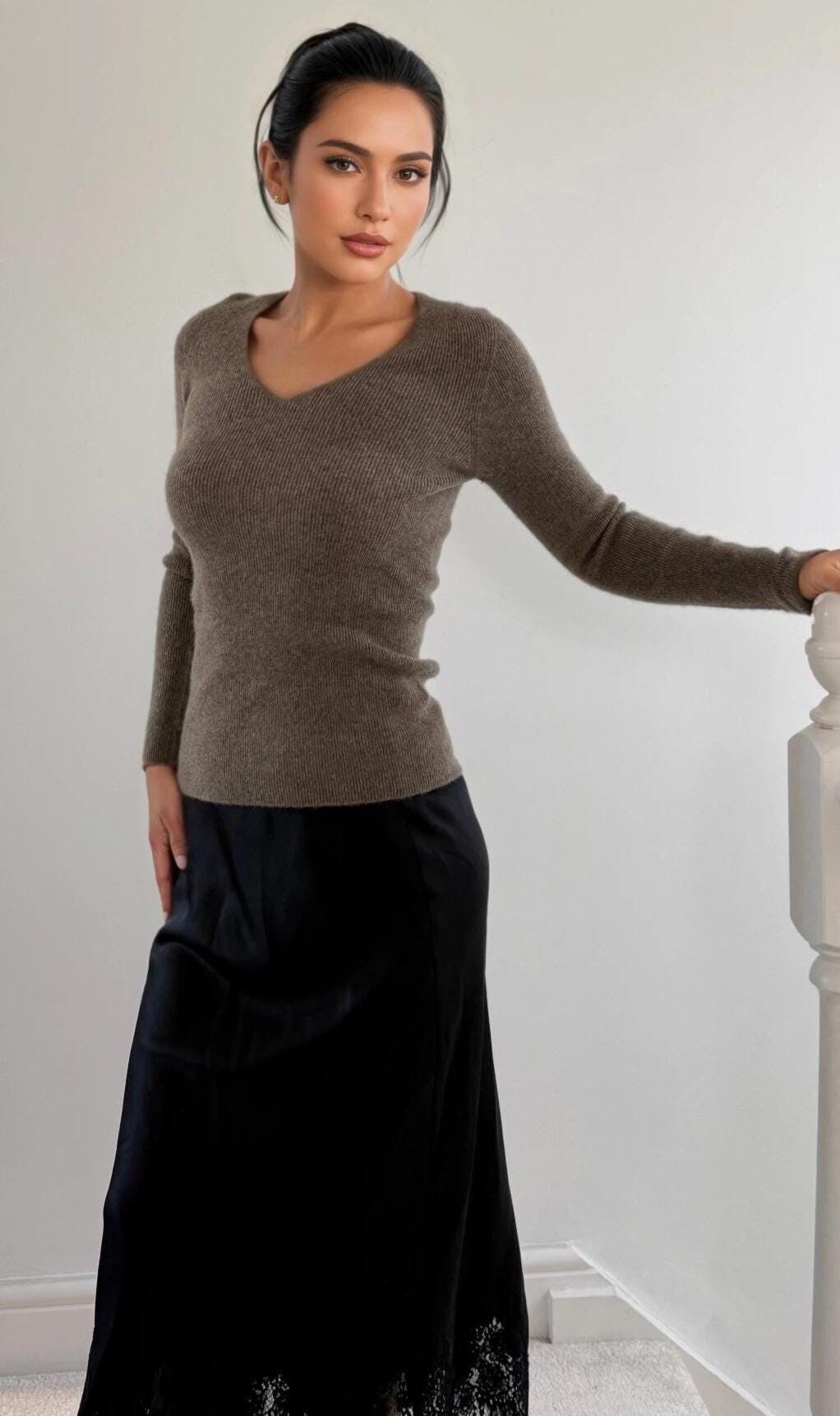 100% Pure Cashmere Slim-Fit Vneck Layering Sweater