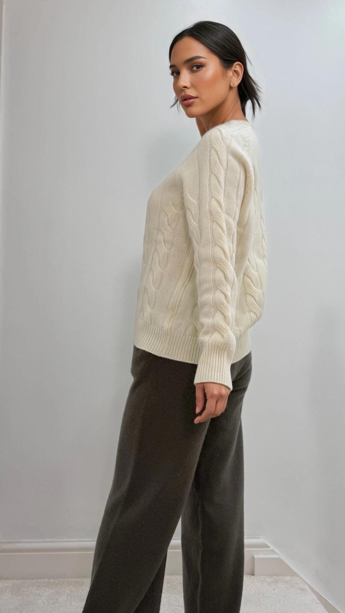 Cable-Knit Half-Zip Cashmere Wool Sweater Timeless Elegance and Cozy Comfort loose fit