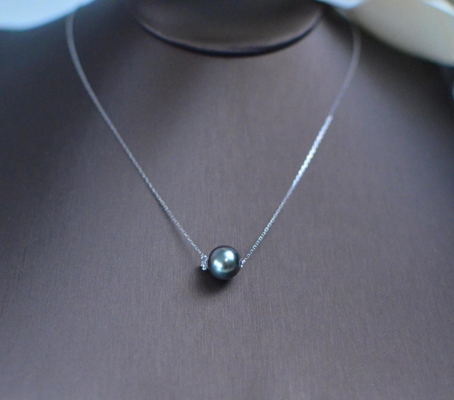Tahitian Dark grey and green  Pearl Pendant with Diamond Accent
