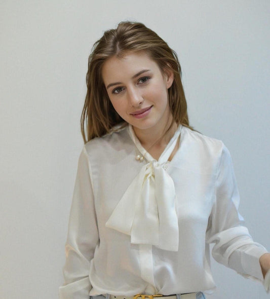 Elegant Mulberry Silk Bow Blouse