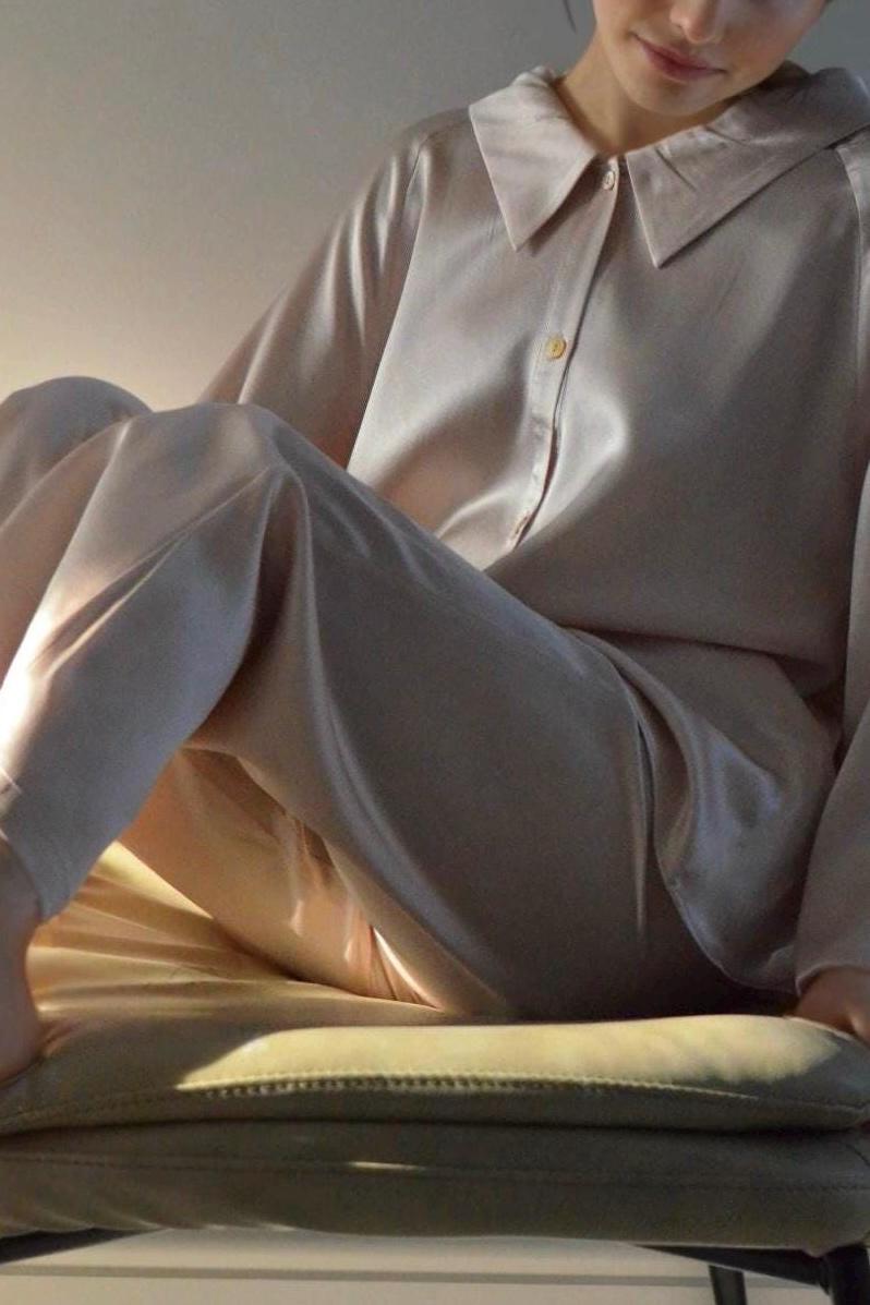 19momme 6A grade Finest 100% silk pyjamas longsleeves set