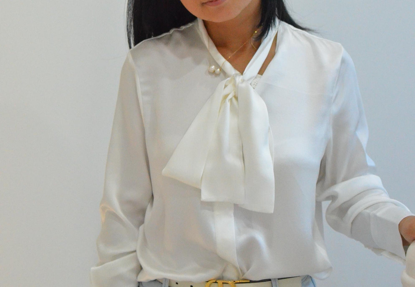 Elegant Mulberry Silk Bow Blouse