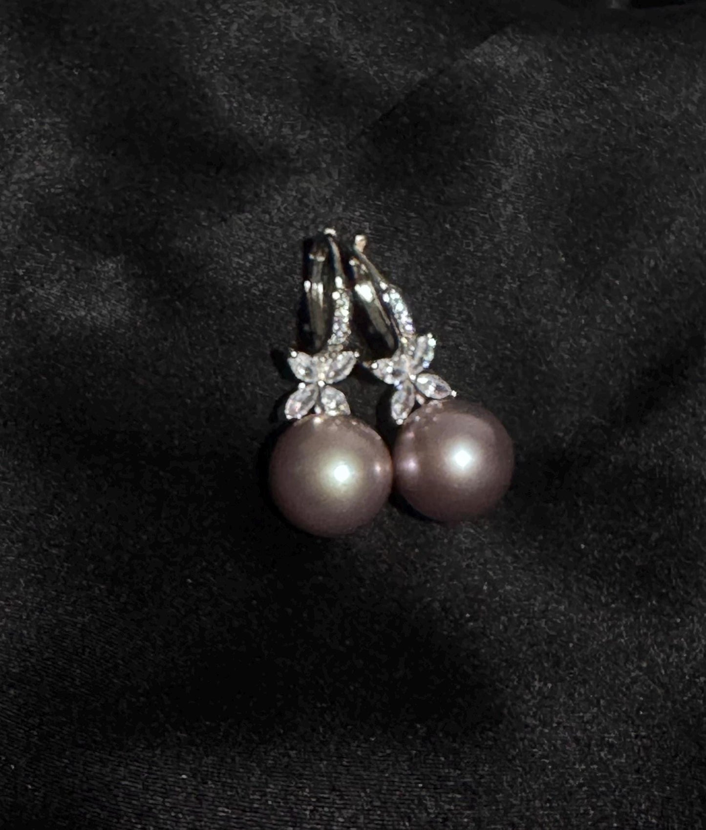 Lavender Pearl Drop Earrings Sterling Silver & CZ Floral Design