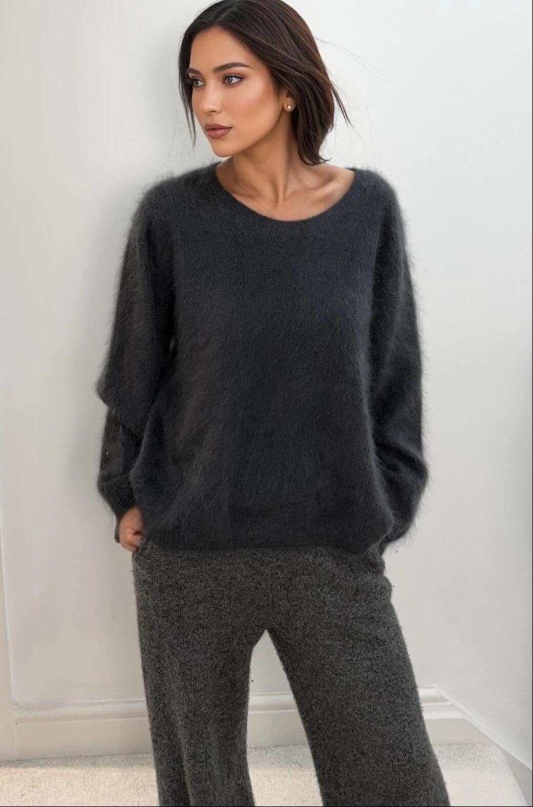Brushed Cashmere & Wool Blend Fuzzy Sweater