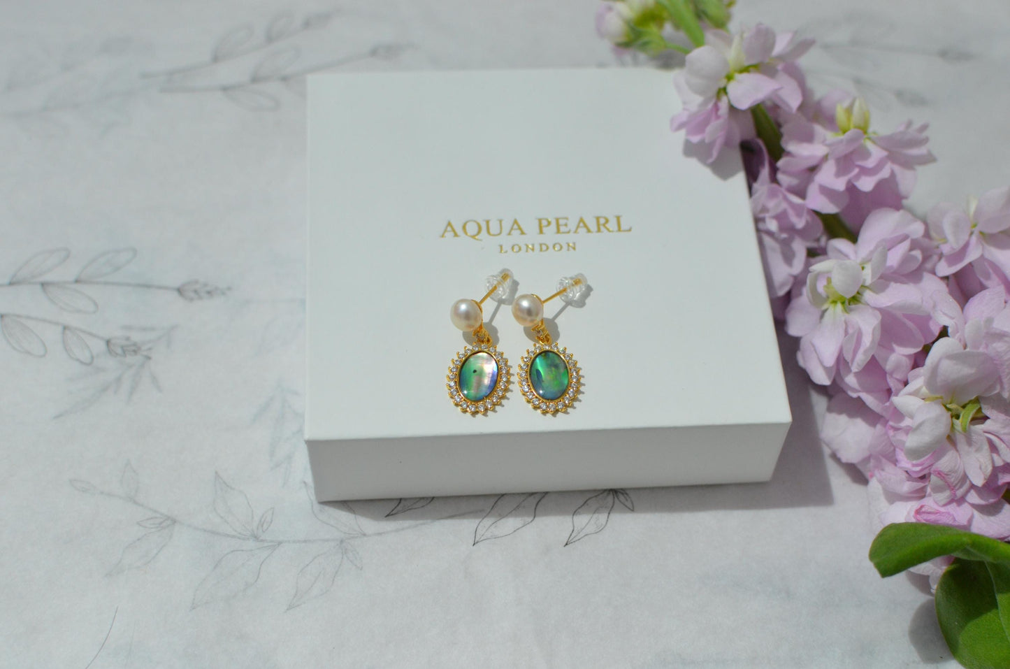 Pearl Abalone Shell Necklace and Earrings Set, Sterling Silver Gold Finish