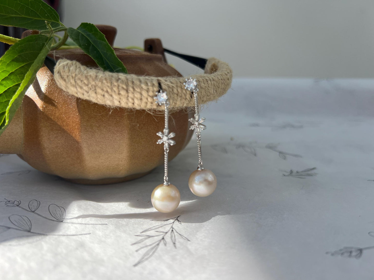 Floral CZ Freshwater Pearl Earrings – Bridal Sterling Silver