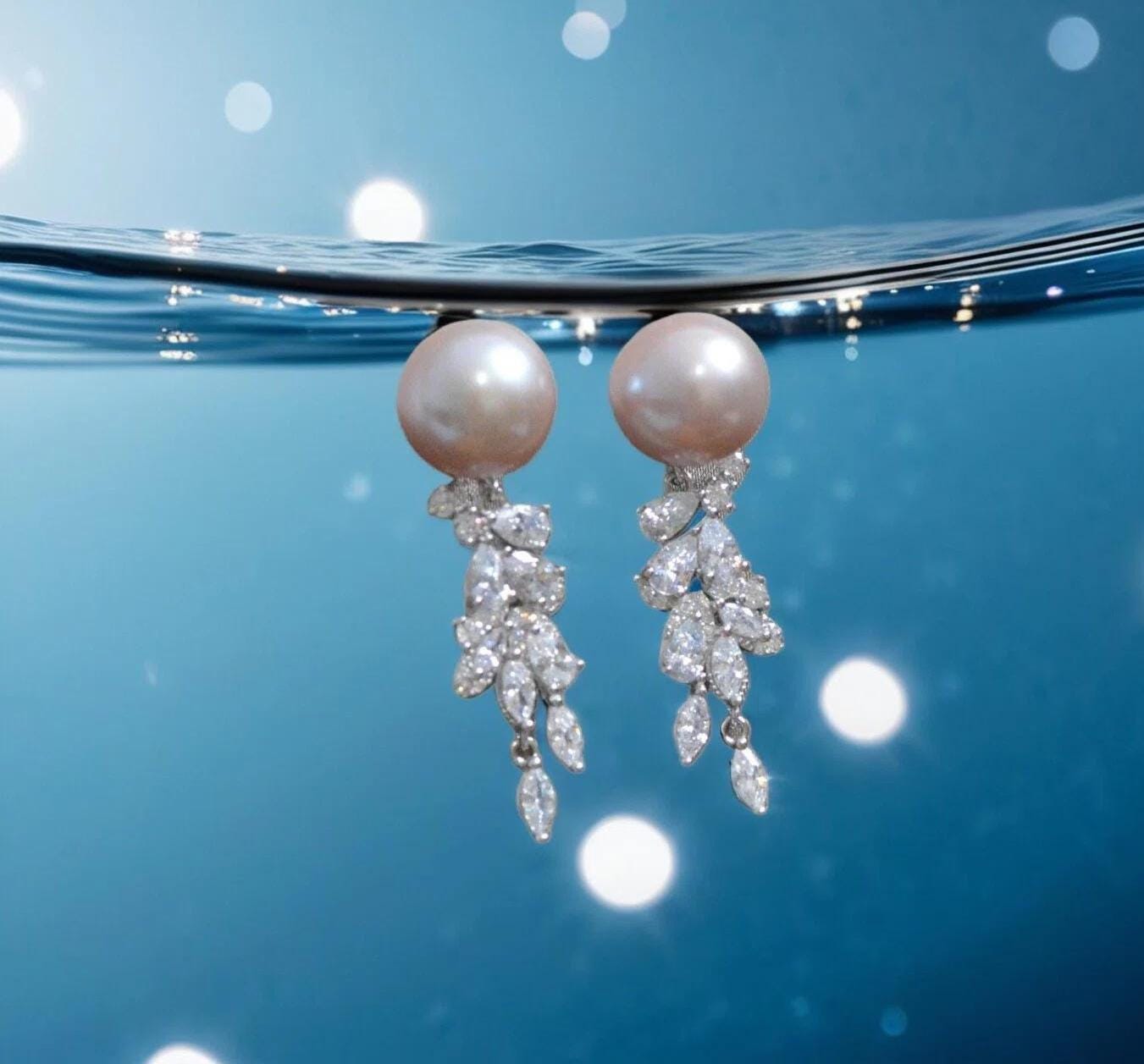 Floral CZ Freshwater Pearl Earrings