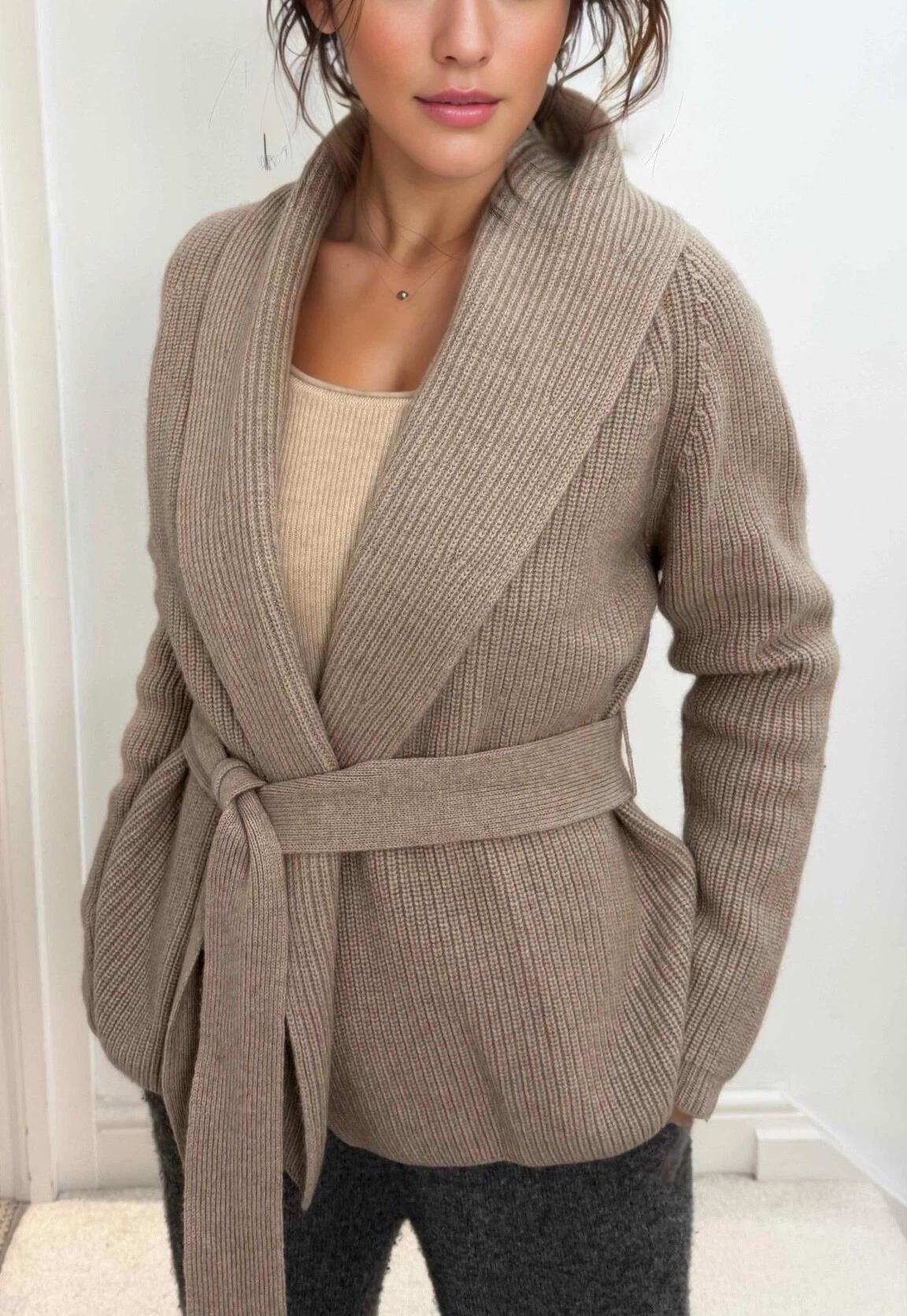 Cashmere-Wool Blend Loungewear Cardigan with Belt