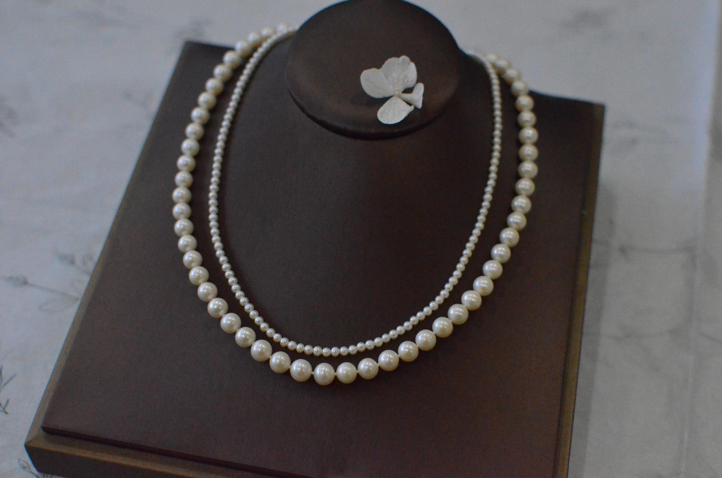 Double-Strand Freshwater Pearl Necklace: Sterling Silver Clasp, Bridal Jewelry