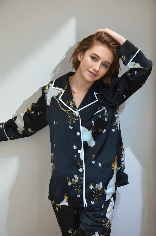 Floral Silk Pajama Set: 19 Momme 6A Grade Mulberry Silk Loungewear