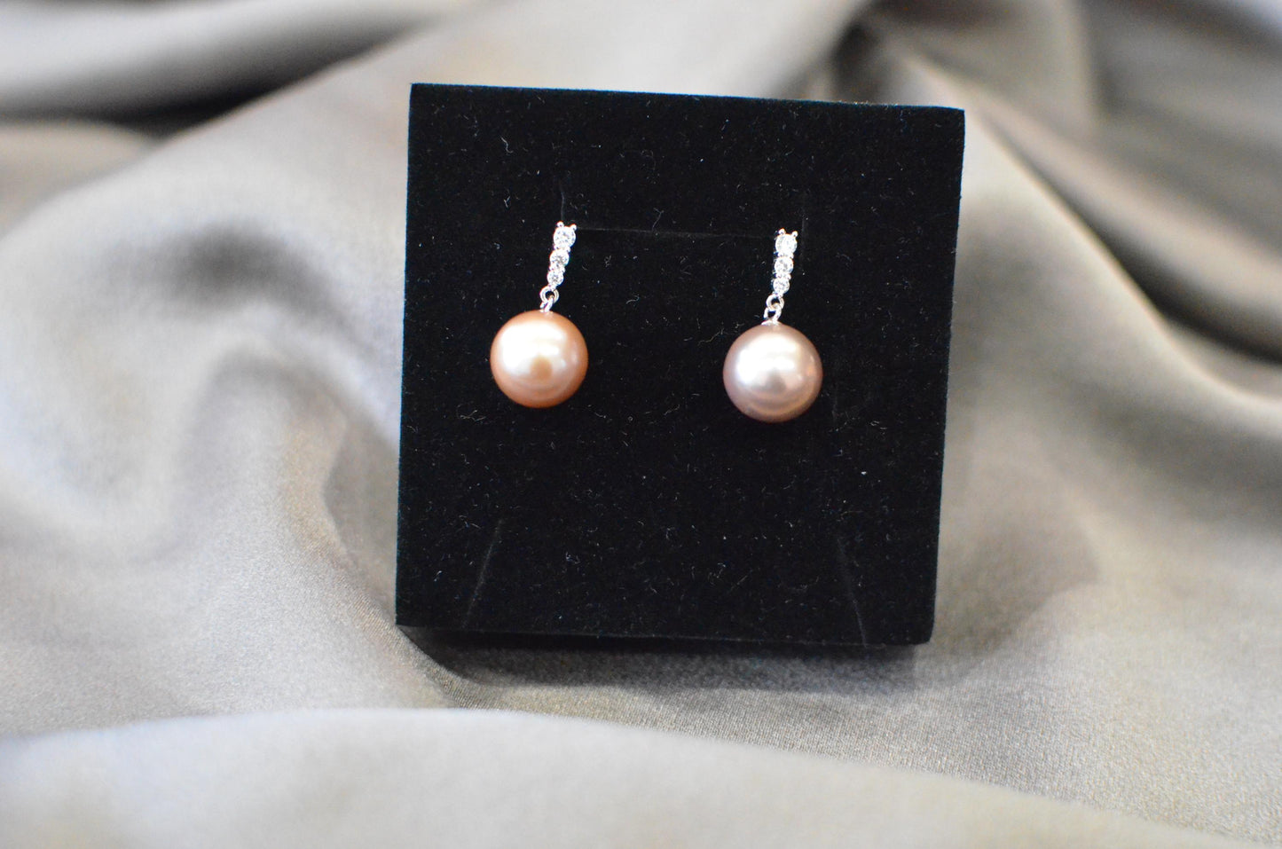 Freshwater purple pink  Pearl Stud Earringswith Crystal Accents