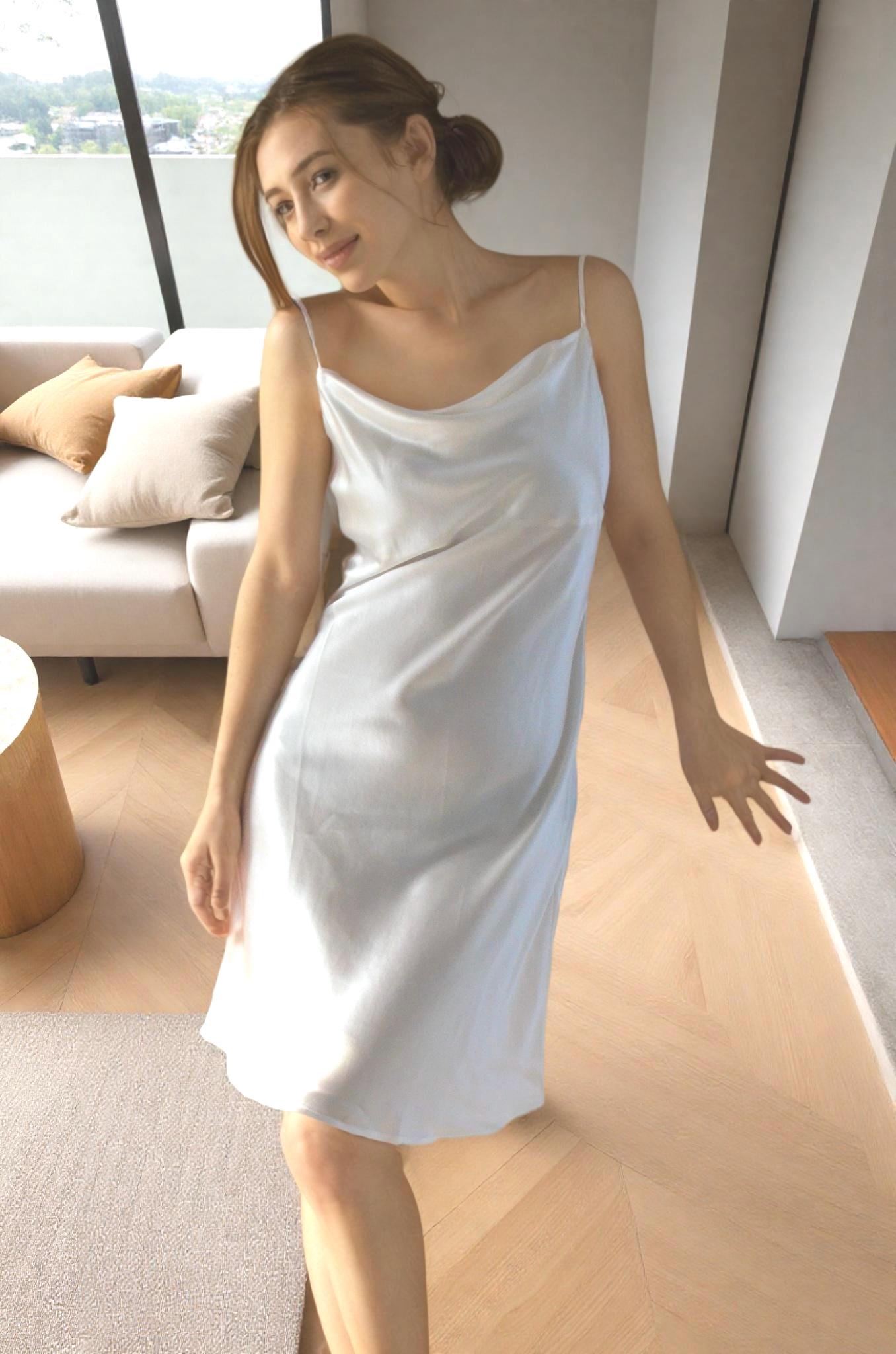 Silk Camisole Dress: 19/22 Momme Mulberry Silk Cowl Neck