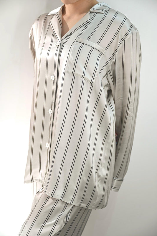 Striped Silk Pajama Set: 100% Mulberry Silk, V-Neck Loungewear