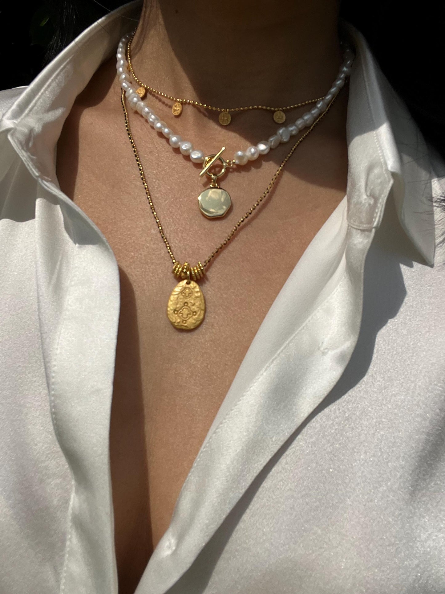 Three Elegant Layered Adjustable Necklace Set, can wear individually.