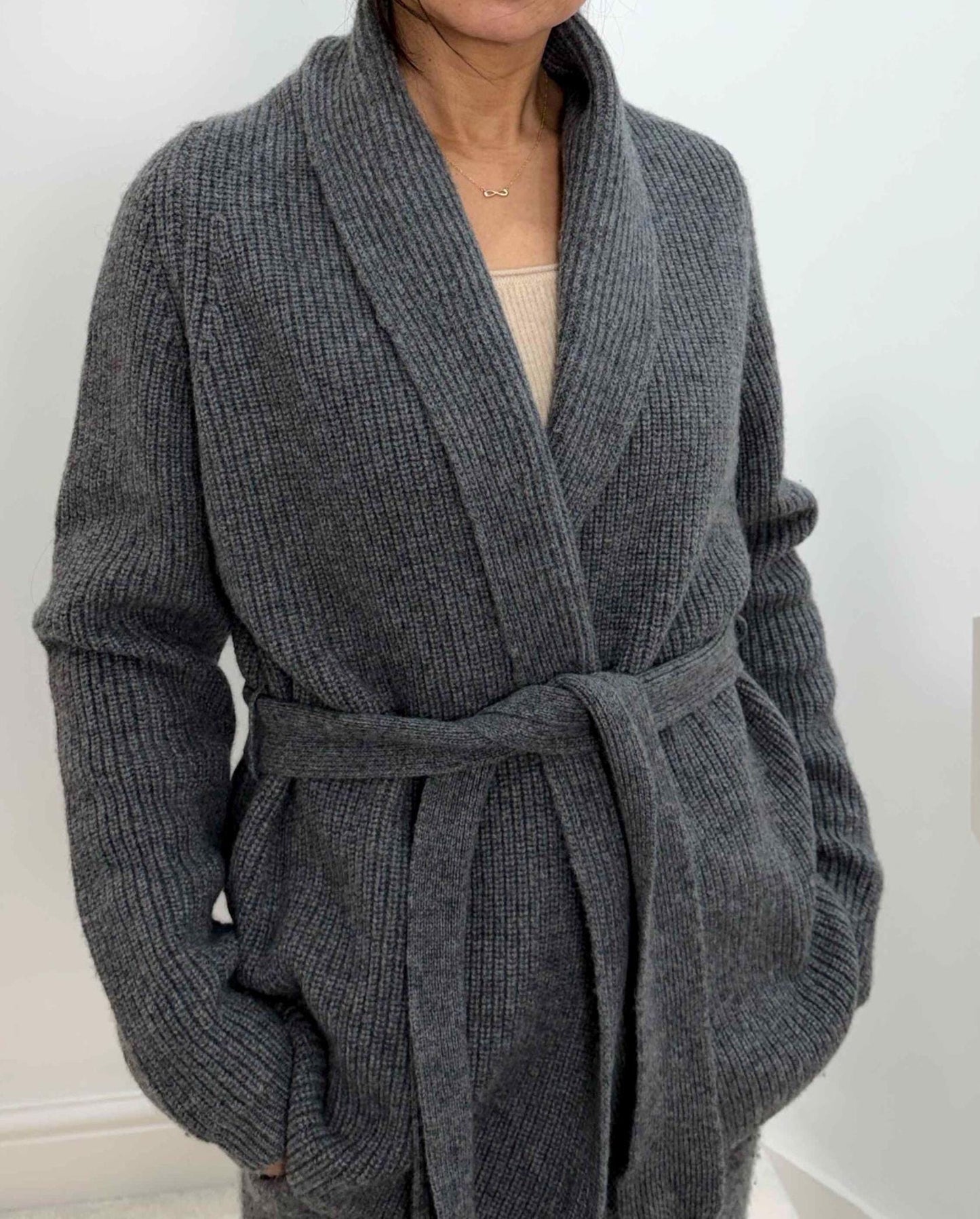 Cashmere-Wool Blend Loungewear Cardigan with Belt