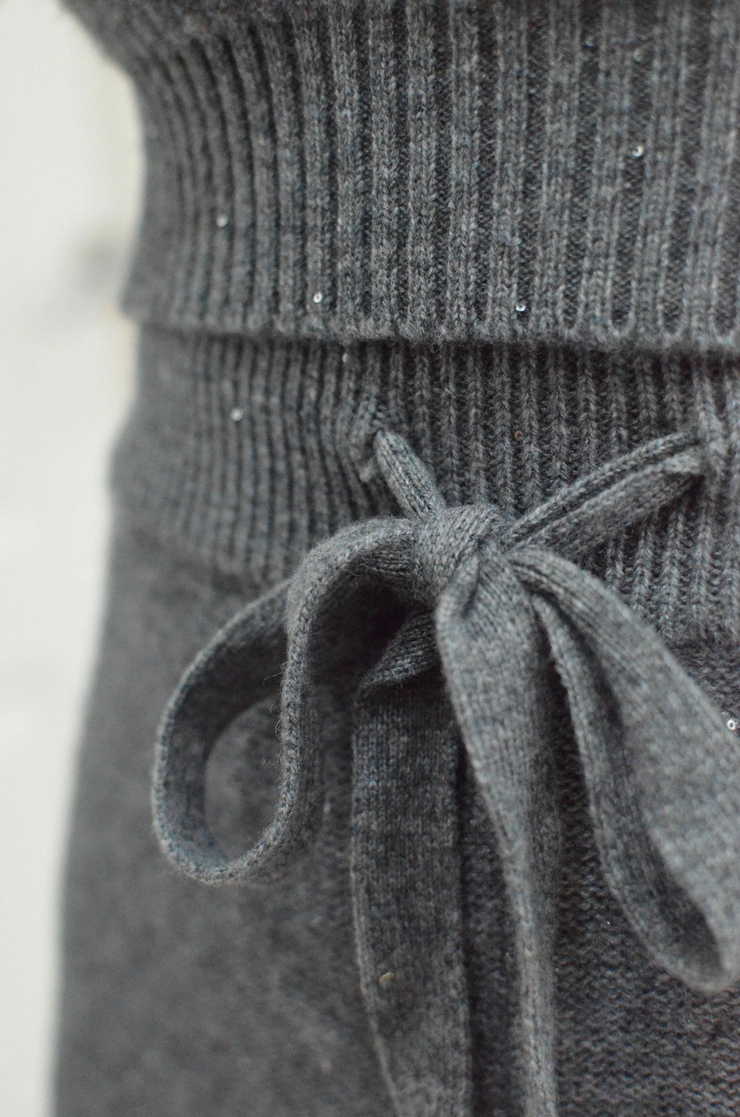Cashmere Wool Blend Sweater Set: Sparkling Beads, Adjustable Trousers