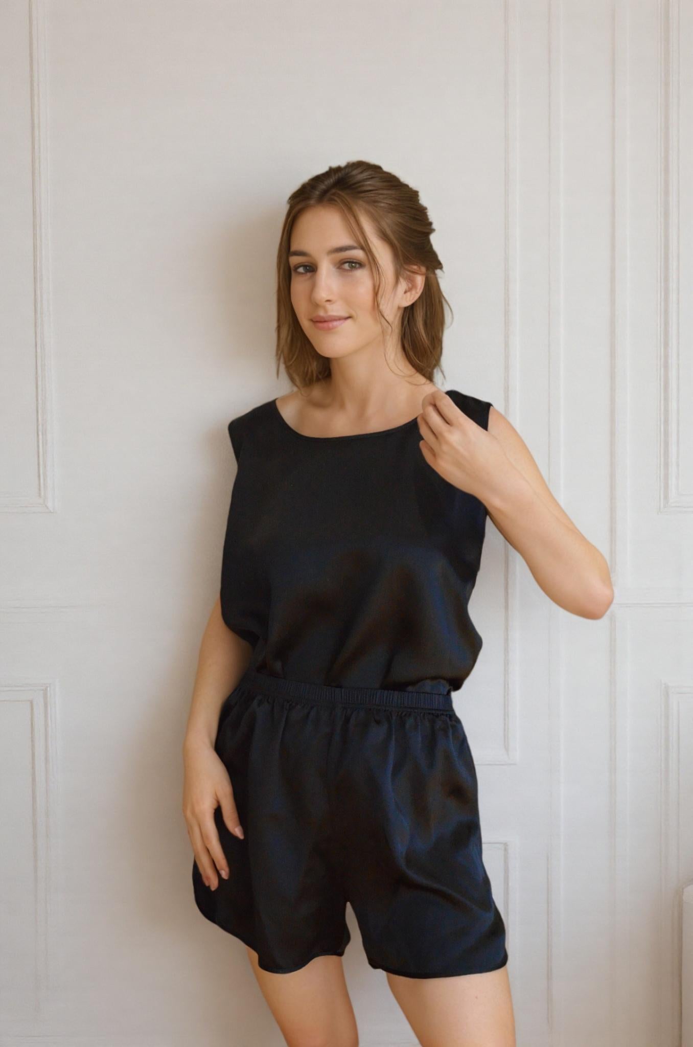 Mulberry Silk Pajama Set: Sleeveless Cami Top & Shorts Loungewear