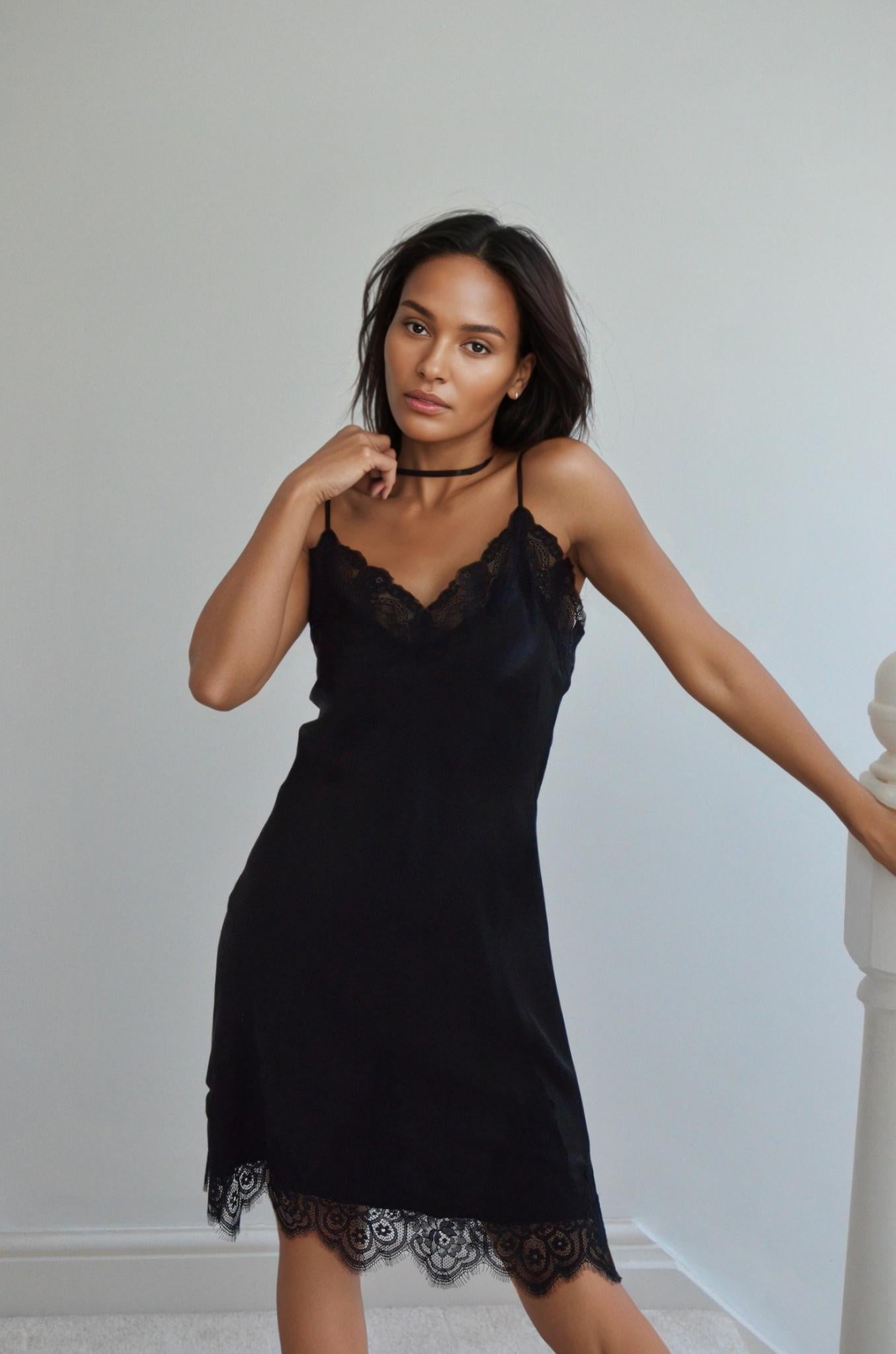 Champagne Silk Camisole with Nude Lace Trim 16Momme Mulberry Silk, V neck  cami dress , White black silk cami with  lace trim skirt