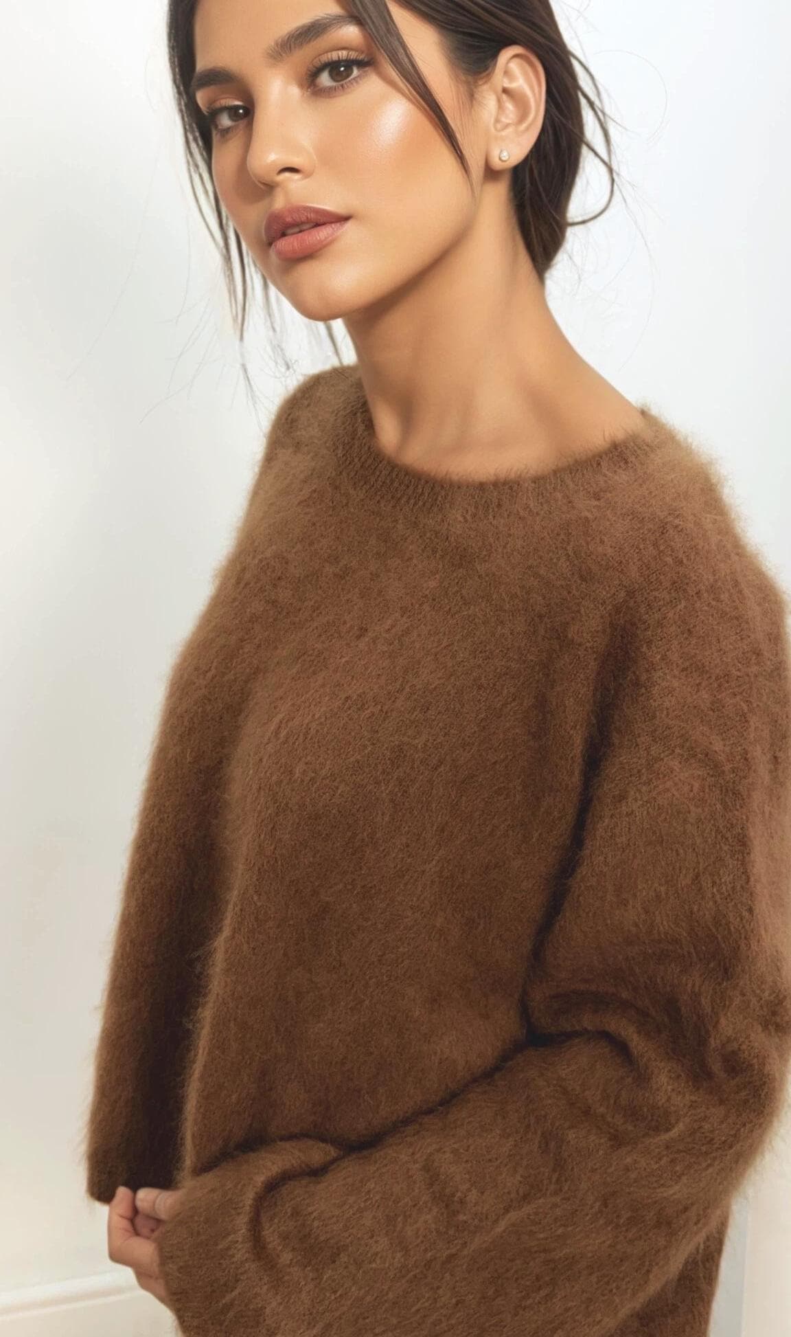 Brushed Cashmere & Wool Blend Fuzzy Sweater