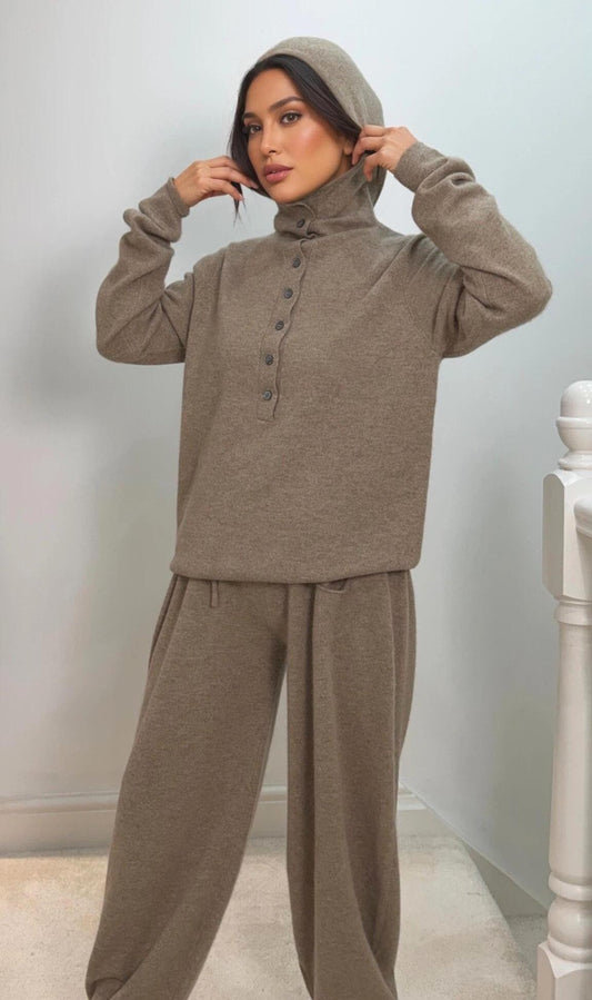Cashmere Wool Blend Hoodie & Wide-Leg Trousers Set  Women’s Relaxed Fit Loungewear