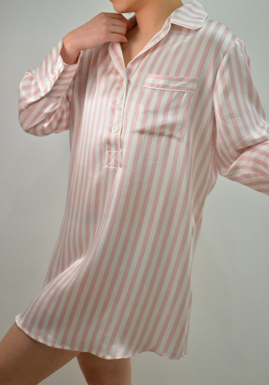 Mulberry Silk Striped Shirt Dress: 6A Grade Luxury Sleepwear