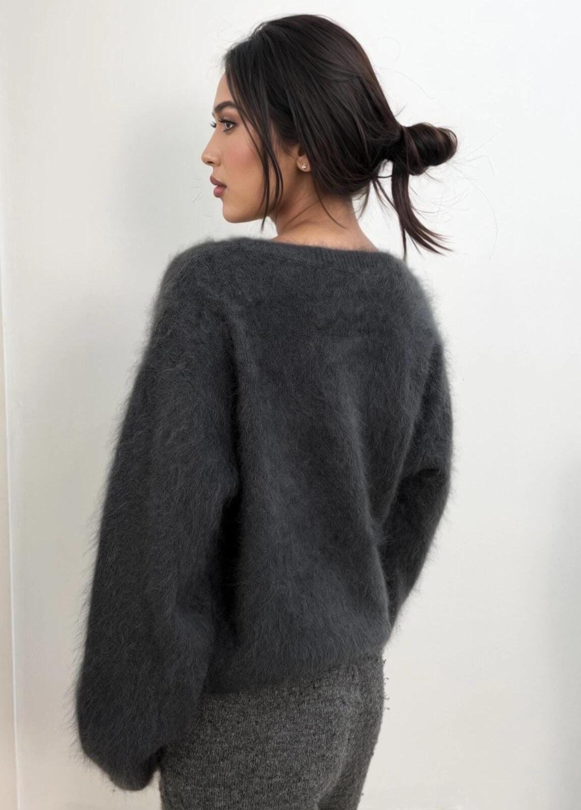 Brushed Cashmere & Wool Blend Fuzzy Sweater