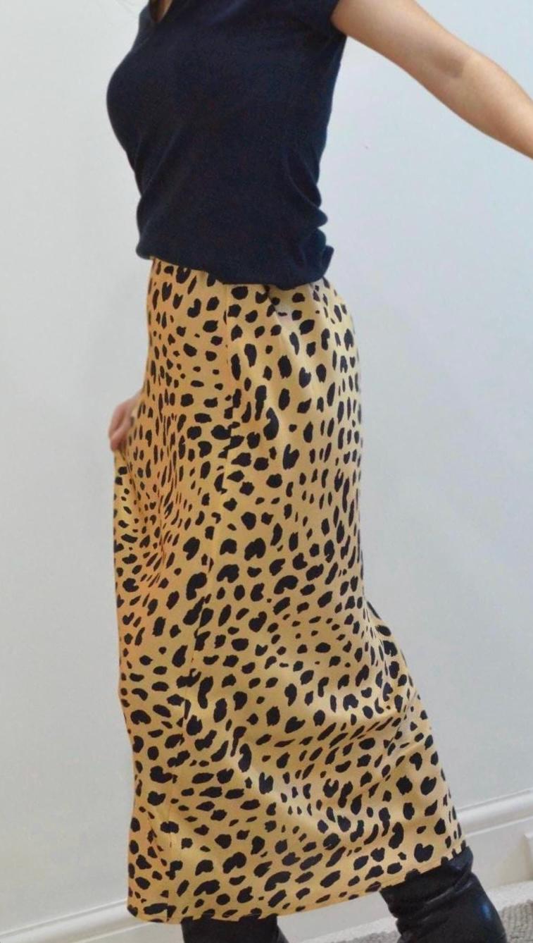 Wild Elegance:Golden beige base with bold black spots Slip Skirt  mulberry silk skirt