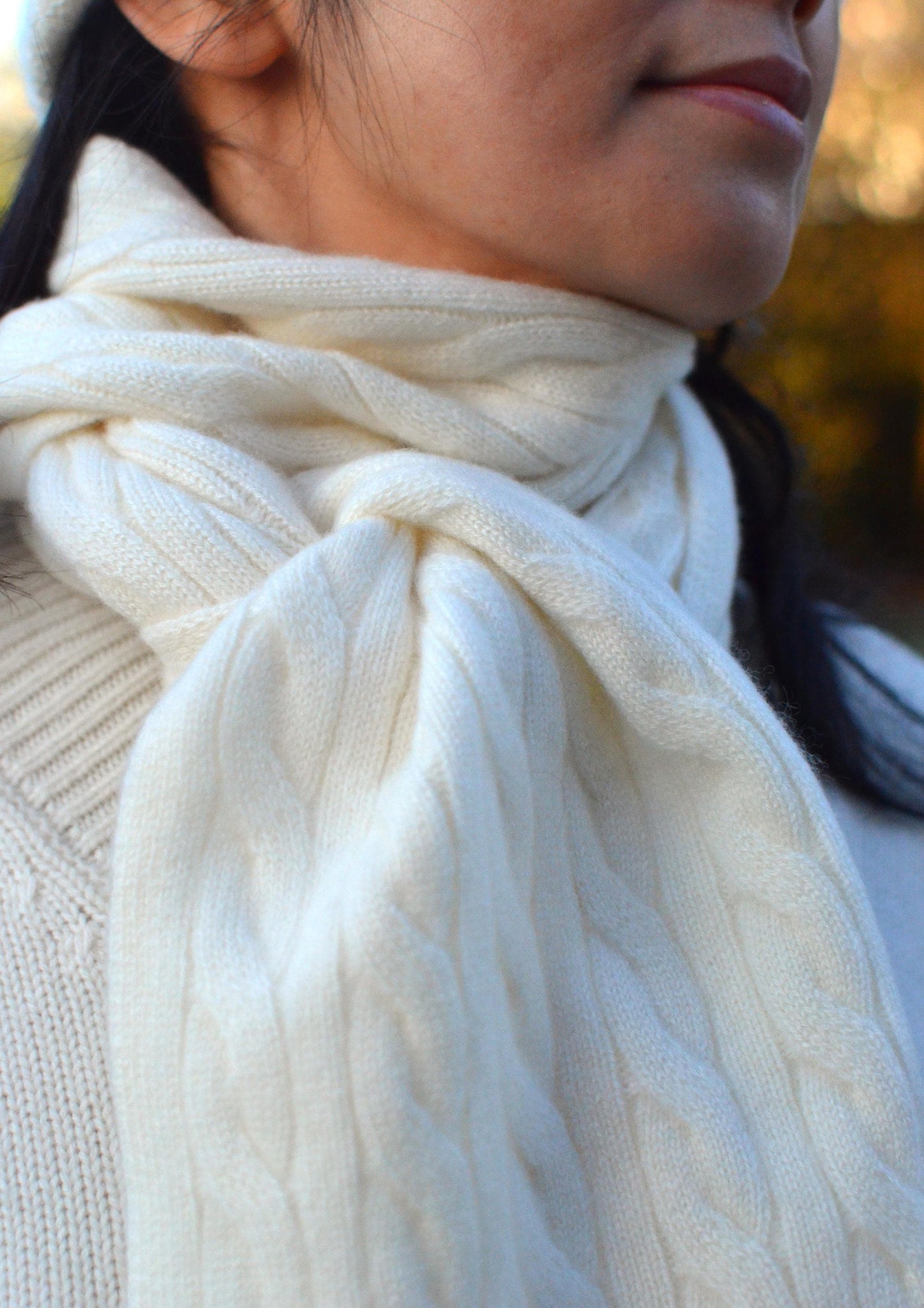 Christmas gift box Cashmere Scarf and Cable Knit Beanie  Faux Fur Pom-Pom