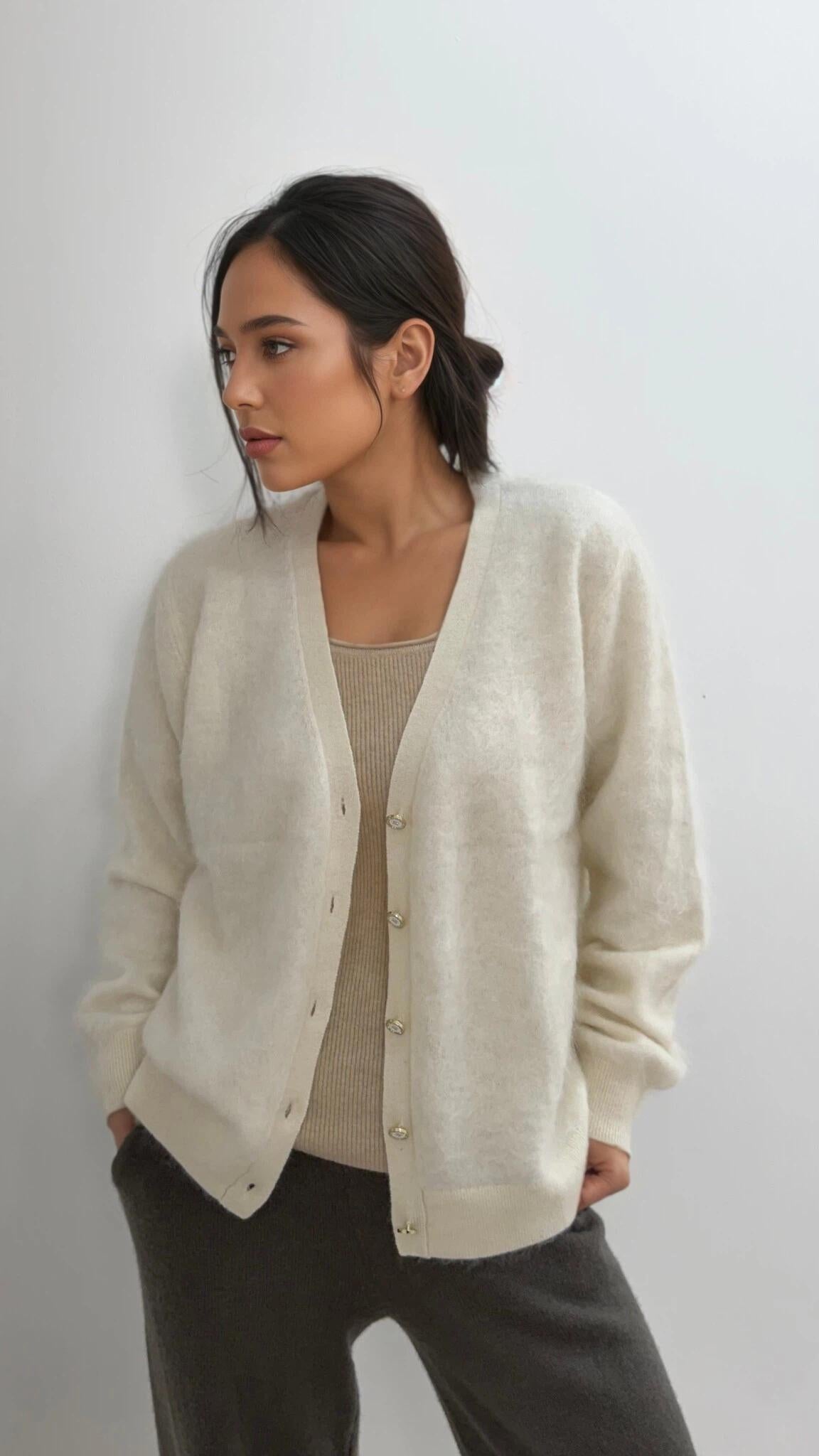 Luxury Brushed Cashmere Cardigan, extra warm and cozy