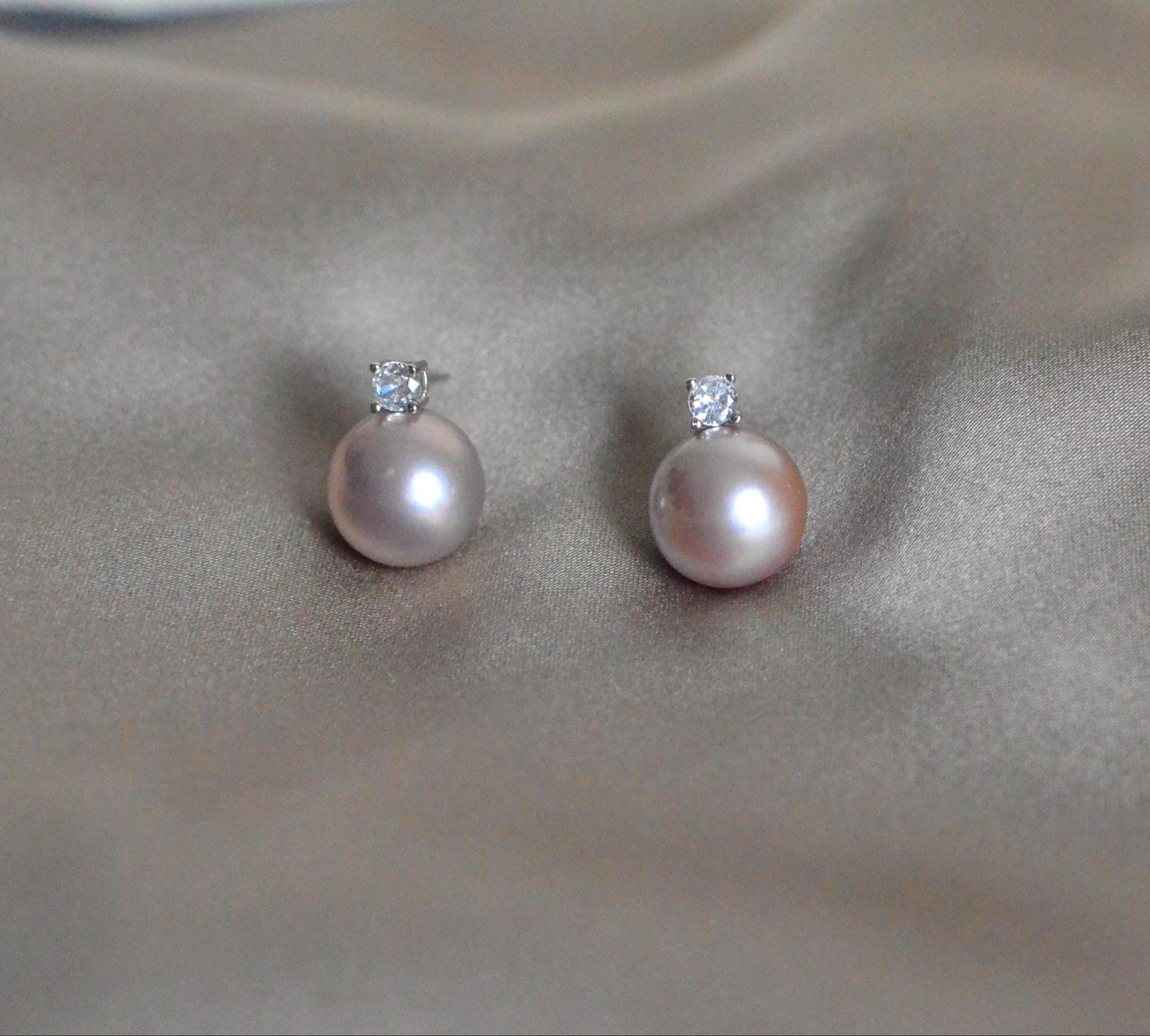 Champagne Rose Pearl earrings  CZ Topped