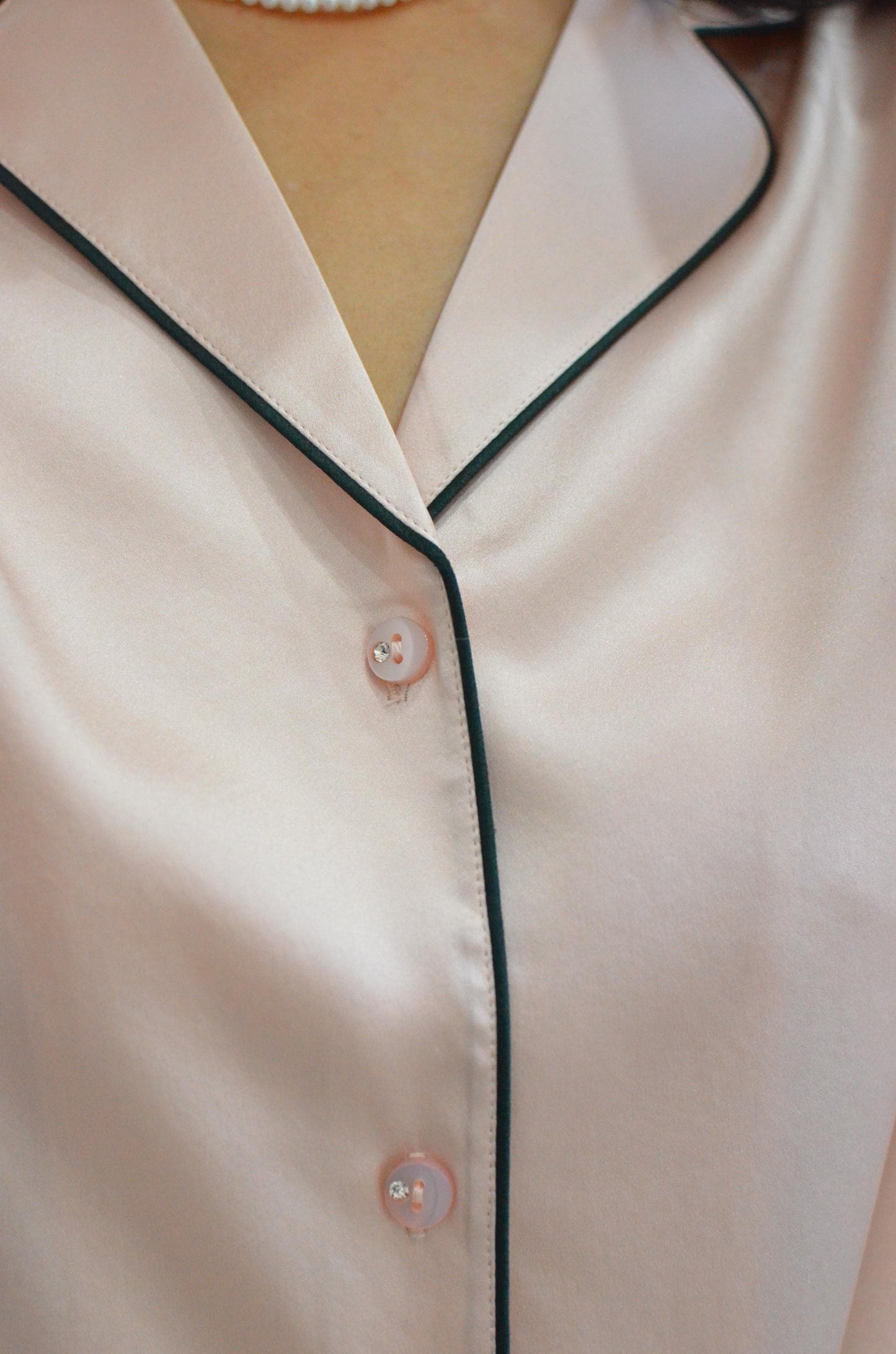 19 Momme Mulberry Silk Pajama Set: White Lace Trim Sleepwear 3/4 sleeves