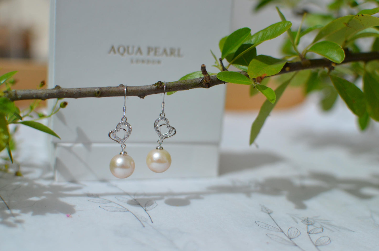 Freshwater Pearl Necklace and Sterling Silver Heart Earrings Set