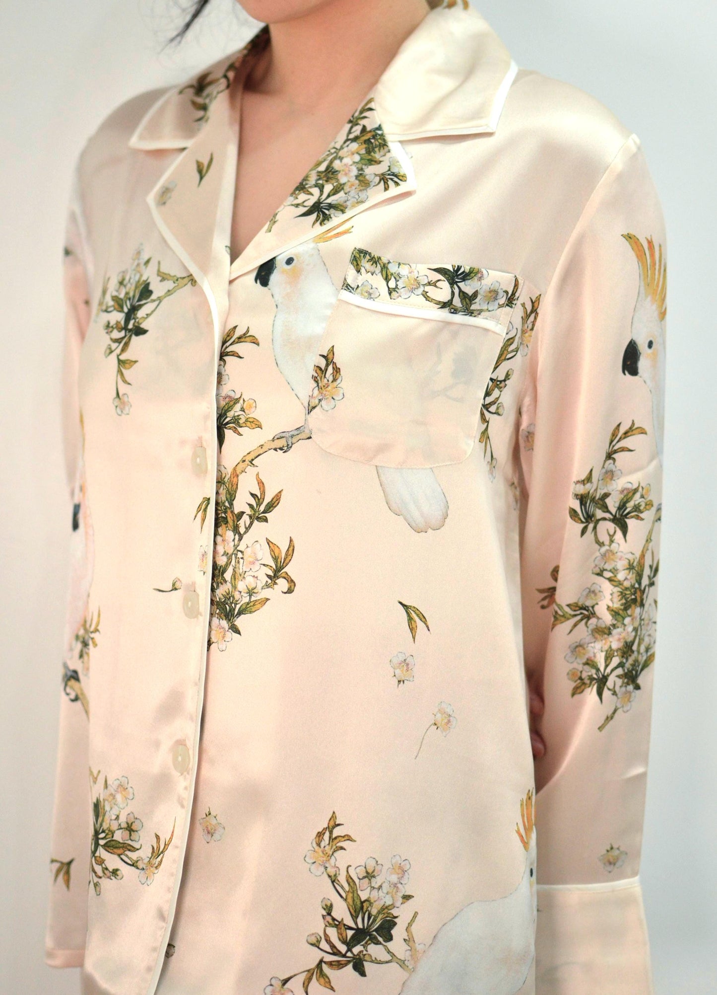 19momme  6A Grade Finest Mulberry silk Pyjamas Two piece Set. Floral design