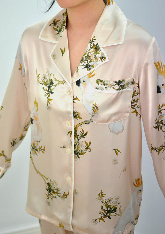 19momme  6A Grade Finest Mulberry silk Pyjamas Two piece Set. Floral design